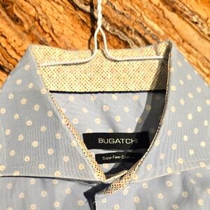Bugatchi Men's Blue With White,red.polka Dot Shirt Slim Fit.15.5/39 100 % cotton
